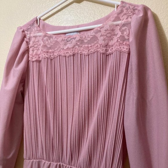Vintage Sandi Dee Women's Pink/Mauve Polyester Lace Accent Dress Size 9/10 - Picture 4 of 6